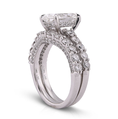 14K White Gold 3 CT Centre Oval Solitaire Women Ring with Band 4.90TC Lab Diamond - Elite Jewelers - Rings