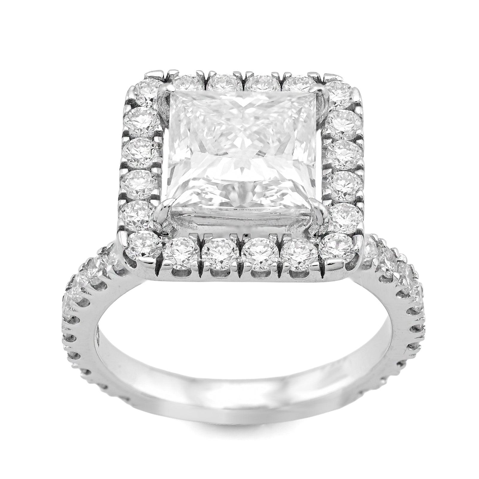14K White Gold 3.01CT Radiant Solitaire Centre Round Side 4.51TC Lab Diamond Women Ring - Elite Jewelers - Rings