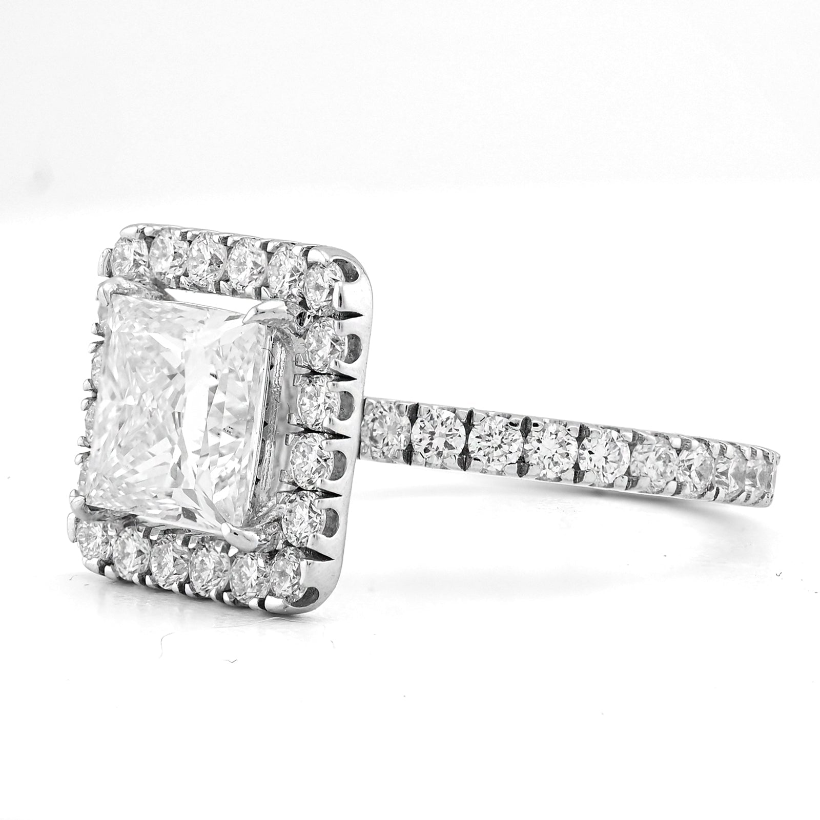 14K White Gold 3.01CT Radiant Solitaire Centre Round Side 4.51TC Lab Diamond Women Ring - Elite Jewelers - Rings
