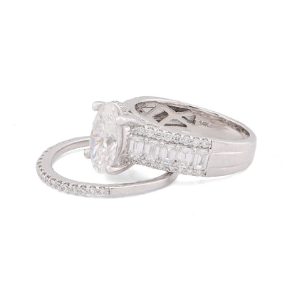 14K White Gold 3.10CT Oval Centre Solitaire Baguette/Round Lab Diamond Women Rings - Elite Jewelers-Rings