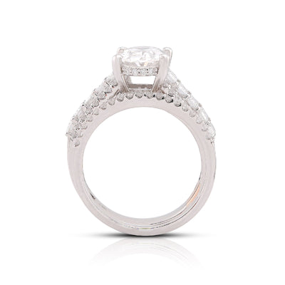 14K White Gold 3.10CT Oval Centre Solitaire Baguette/Round Lab Diamond Women Rings - Elite Jewelers-Rings