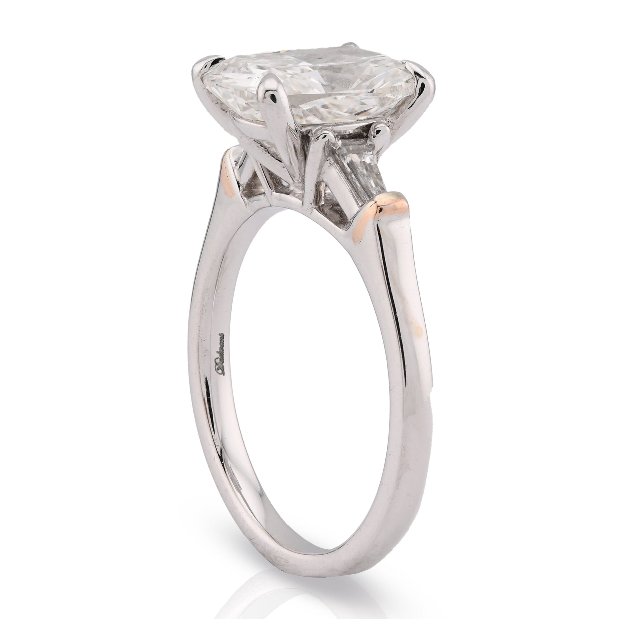 14K White Gold 3.19CT Cushion Solitaire Lab Diamond Baguette Band Women Rings - Elite Jewelers - Rings
