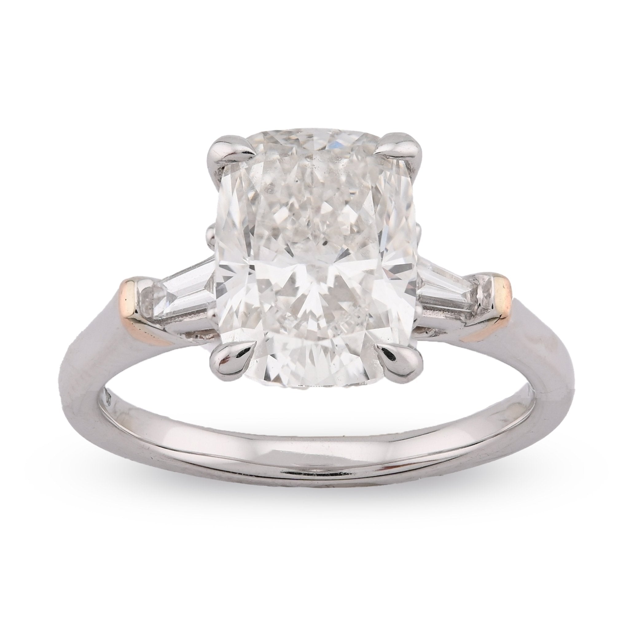 14K White Gold 3.19CT Cushion Solitaire Lab Diamond Baguette Band Women Rings - Elite Jewelers - Rings