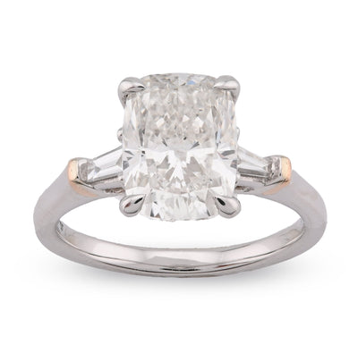14K White Gold 3.19CT Cushion Solitaire Lab Diamond Baguette Band Women Rings - Elite Jewelers - Rings
