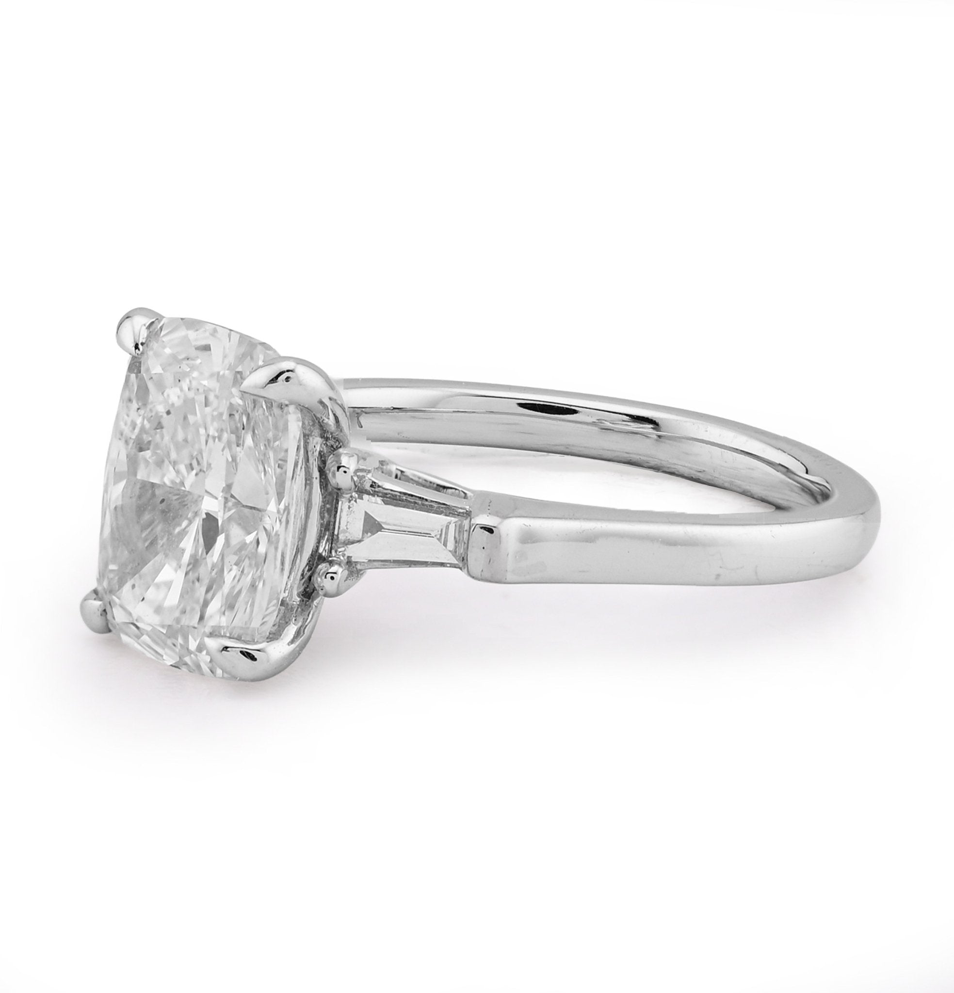 14K White Gold 3.19CT Cushion Solitaire Lab Diamond Baguette Band Women Rings - Elite Jewelers - Rings