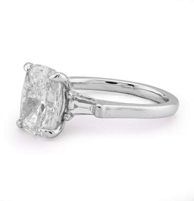 14K White Gold 3.19CT Cushion Solitaire Lab Diamond Baguette Band Women Rings - Elite Jewelers - Rings
