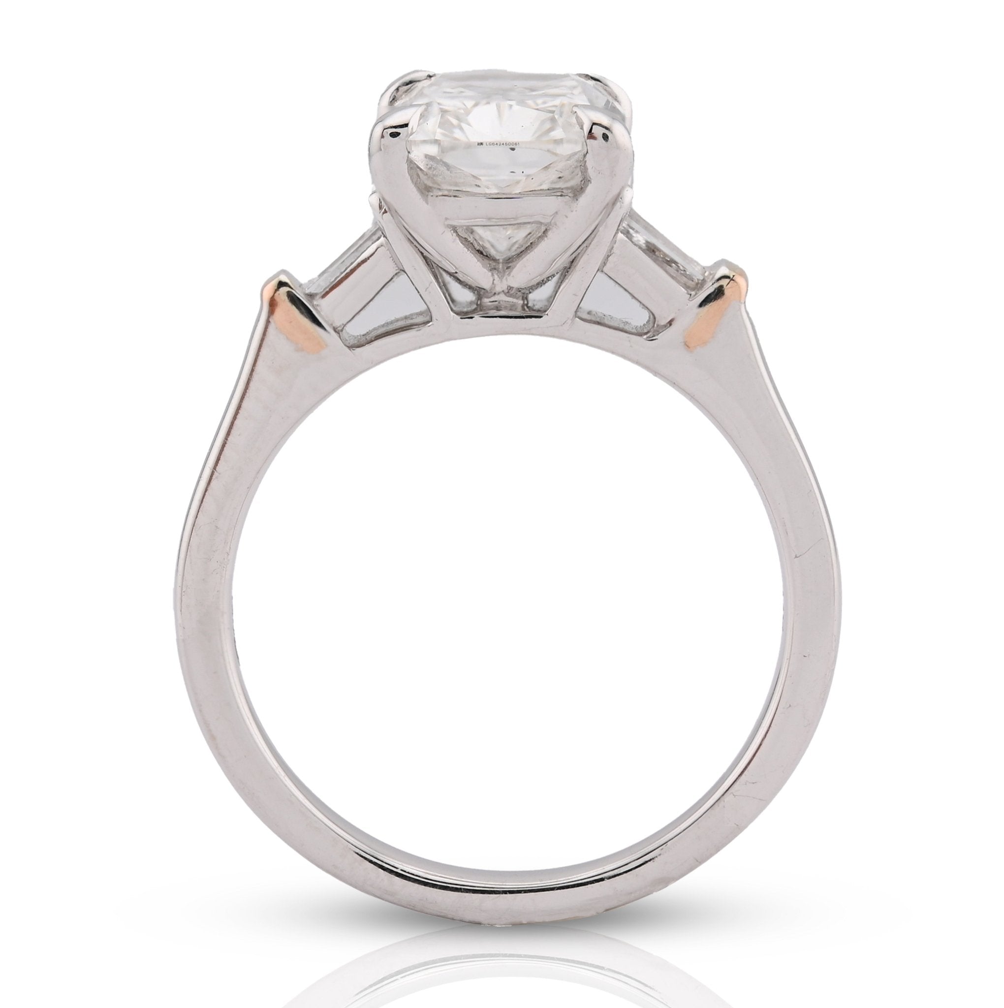 14K White Gold 3.19CT Cushion Solitaire Lab Diamond Baguette Band Women Rings - Elite Jewelers - Rings