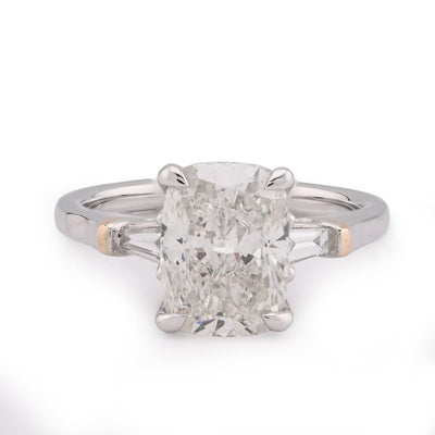 14K White Gold 3.19CT Cushion Solitaire Lab Diamond Baguette Band Women Rings - Elite Jewelers - Rings