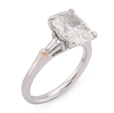 14K White Gold 3.19CT Cushion Solitaire Lab Diamond Baguette Band Women Rings - Elite Jewelers - Rings