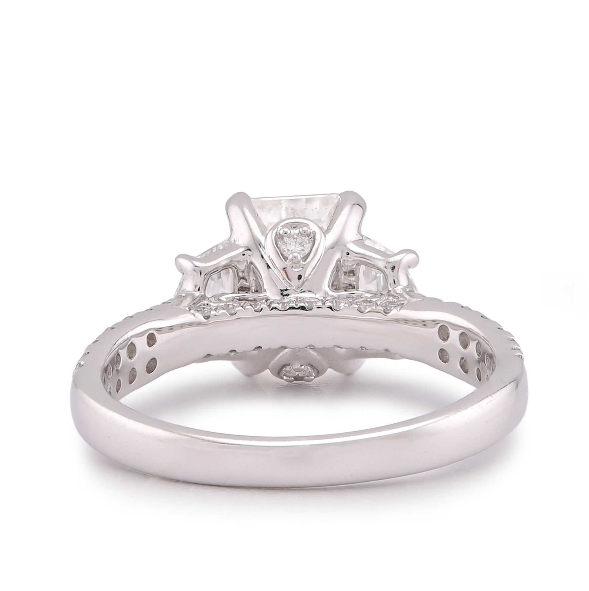 14K White Gold 3.25CT Emerald Solitaire Radiant/Round Side Lab Diamond Women Ring - Elite Jewelers-Rings