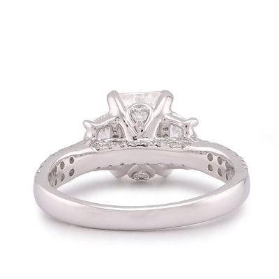 14K White Gold 3.25CT Emerald Solitaire Radiant/Round Side Lab Diamond Women Ring - Elite Jewelers-Rings