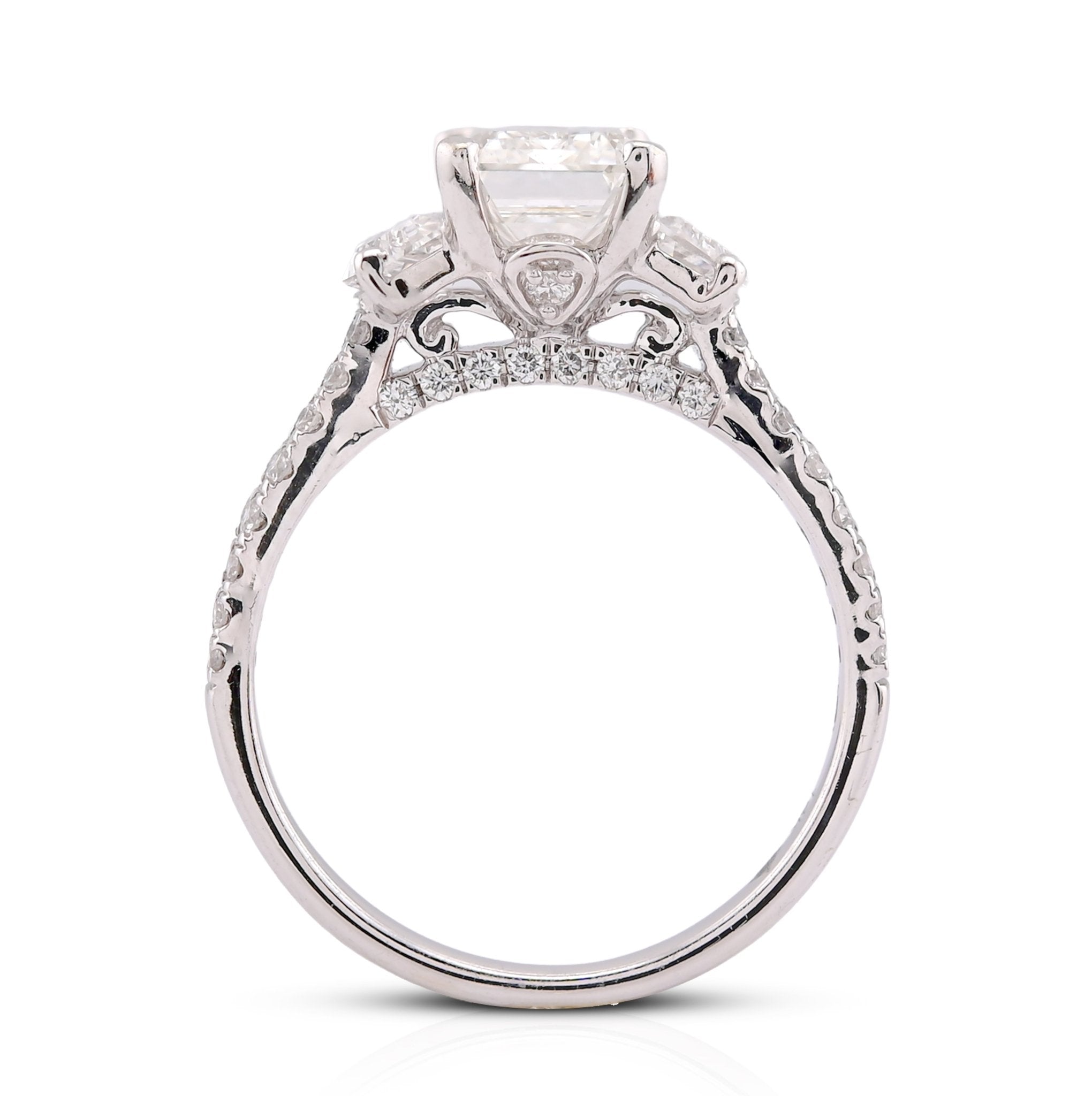14K White Gold 3.25CT Emerald Solitaire Radiant/Round Side Lab Diamond Women Ring - Elite Jewelers-Rings