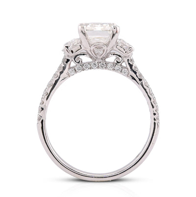 14K White Gold 3.25CT Emerald Solitaire Radiant/Round Side Lab Diamond Women Ring - Elite Jewelers-Rings