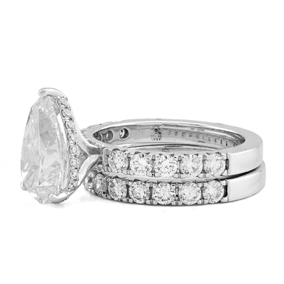 14K White Gold 3.5CT Tear Drop/Pear 4.5TC Lab Diamond Side Iced wih Band Women Ring - Elite Jewelers - Rings