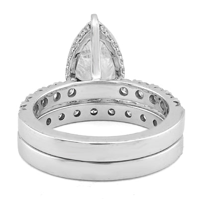 14K White Gold 3.5CT Tear Drop/Pear 4.5TC Lab Diamond Side Iced wih Band Women Ring - Elite Jewelers - Rings