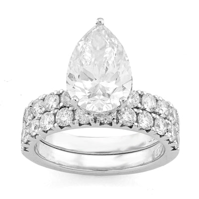 14K White Gold 3.5CT Tear Drop/Pear 4.5TC Lab Diamond Side Iced wih Band Women Ring - Elite Jewelers - Rings