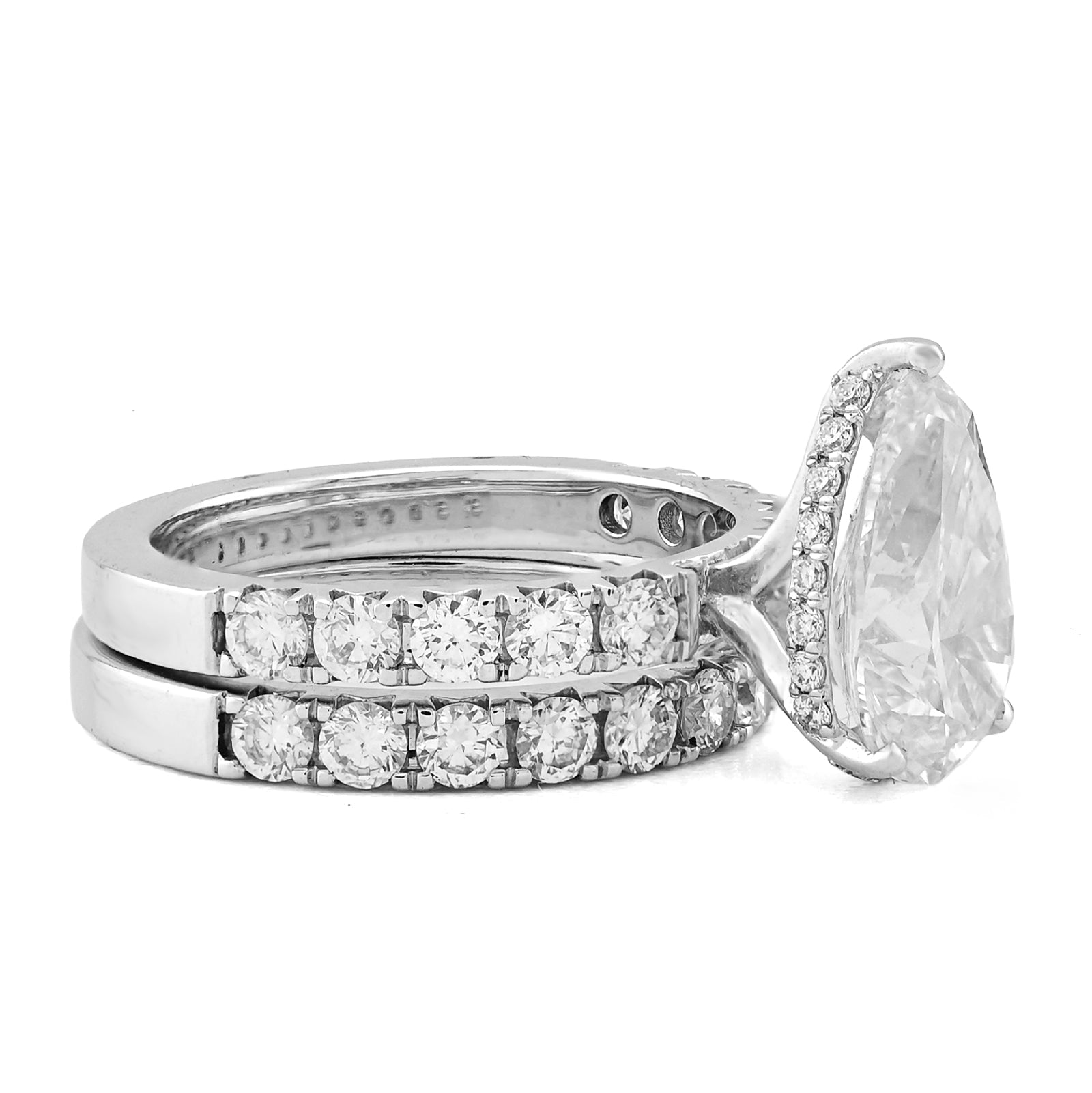14K White Gold 3.5CT Tear Drop/Pear 4.5TC Lab Diamond Side Iced wih Band Women Ring - Elite Jewelers - Rings