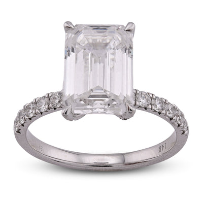 14K White Gold 3CT Centre Emerald Solitaire 4.0TC Side Iced Women Lab Diamond Ring - Elite Jewelers - Rings