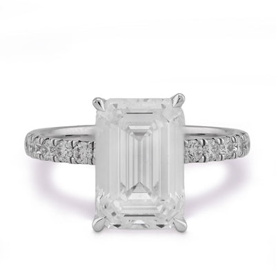 14K White Gold 3CT Centre Emerald Solitaire 4.0TC Side Iced Women Lab Diamond Ring - Elite Jewelers - Rings