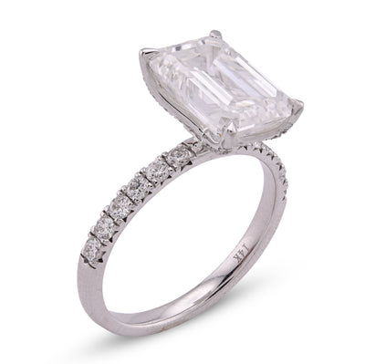 14K White Gold 3CT Centre Emerald Solitaire 4.0TC Side Iced Women Lab Diamond Ring - Elite Jewelers - Rings