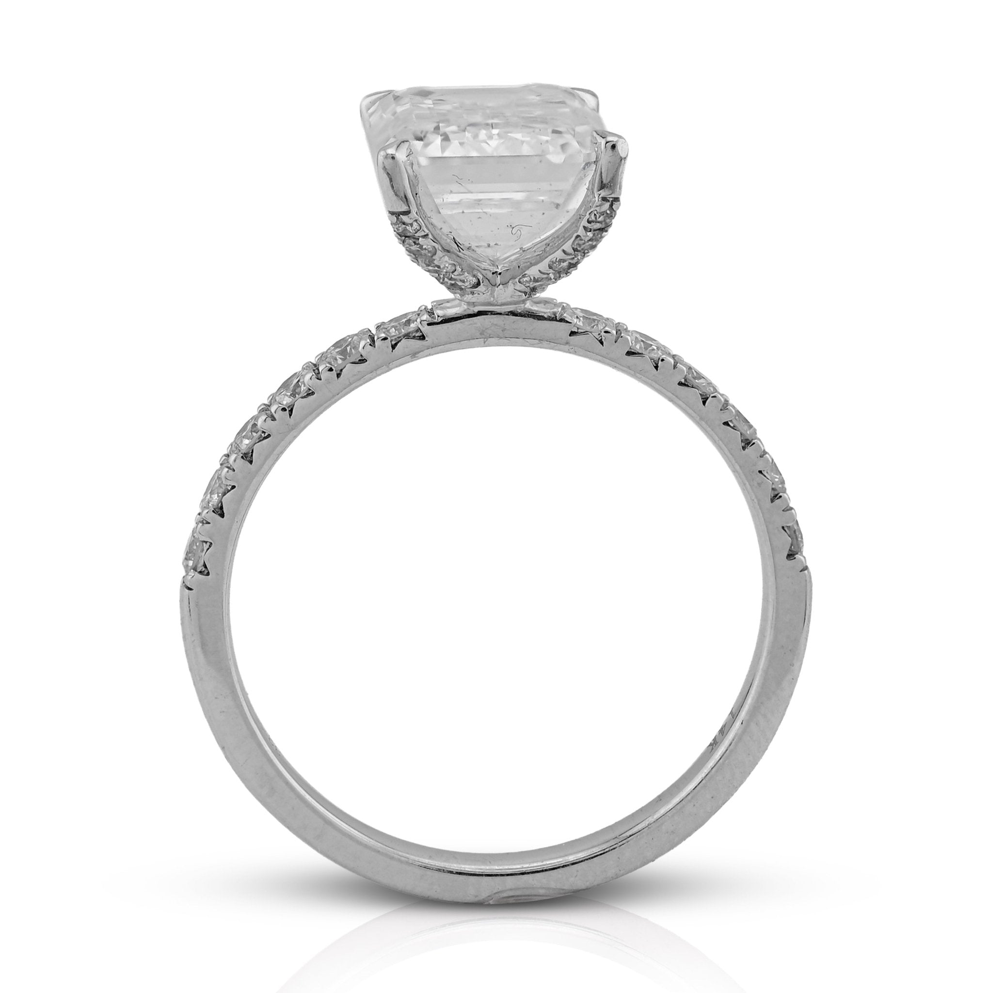 14K White Gold 3CT Centre Emerald Solitaire 4.0TC Side Iced Women Lab Diamond Ring - Elite Jewelers - Rings