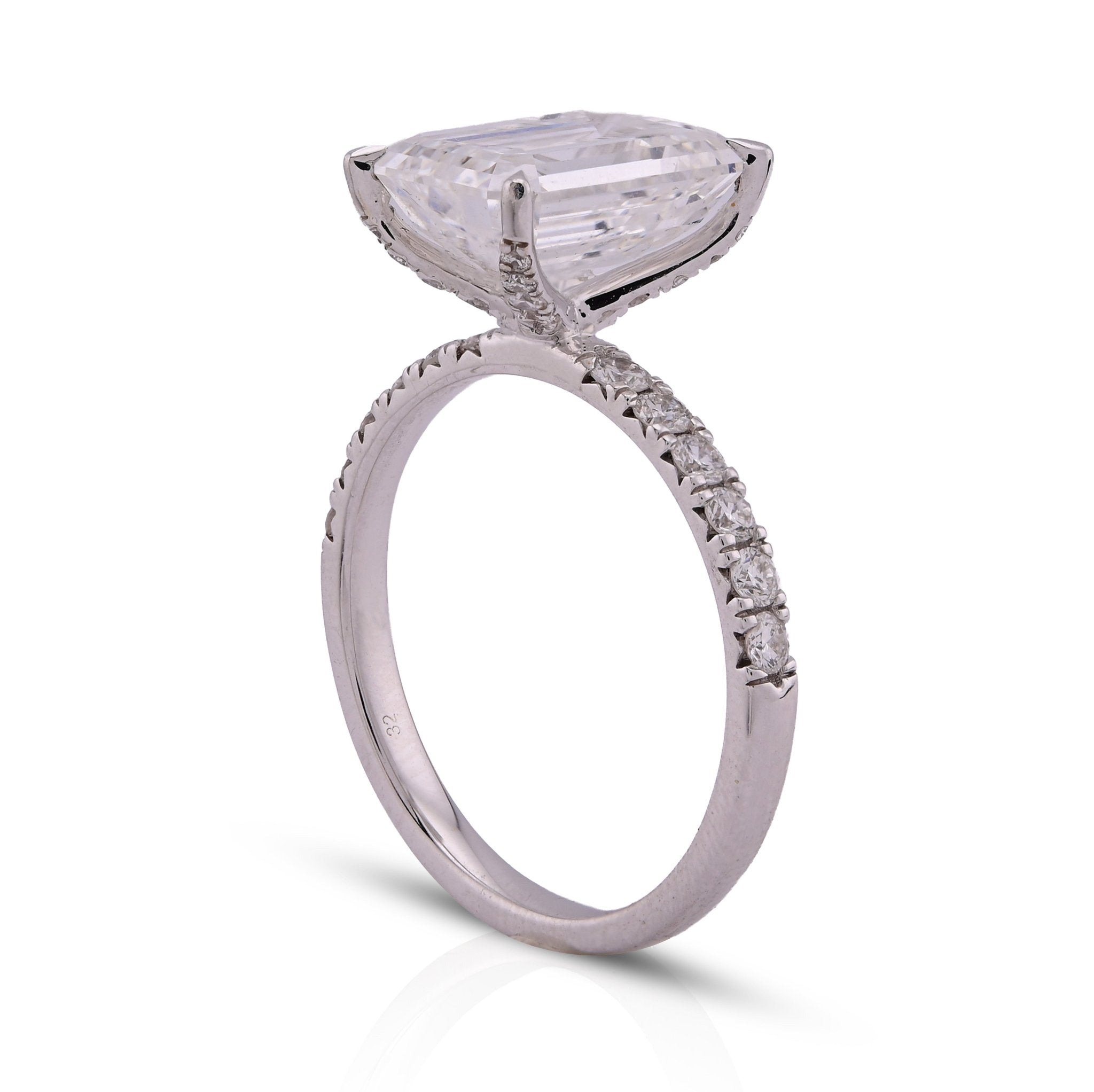 14K White Gold 3CT Centre Emerald Solitaire 4.0TC Side Iced Women Lab Diamond Ring - Elite Jewelers - Rings