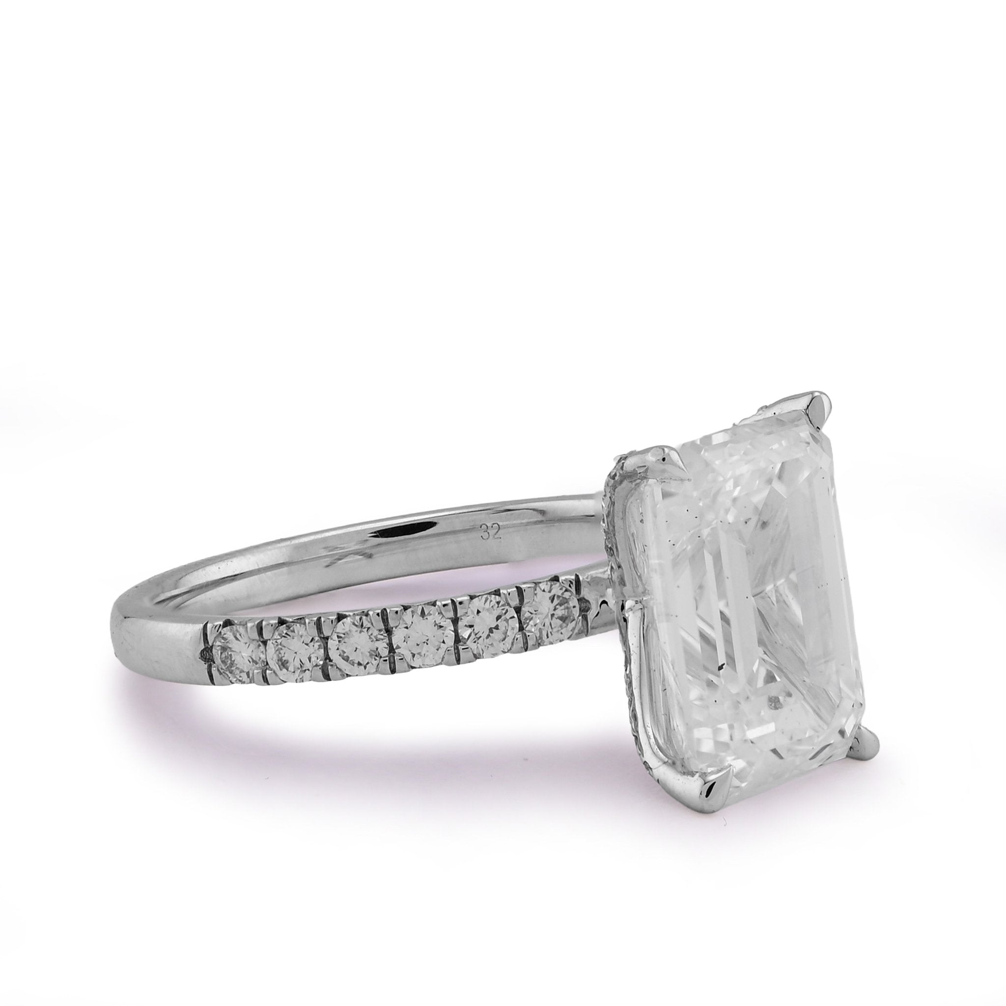 14K White Gold 3CT Centre Emerald Solitaire 4.0TC Side Iced Women Lab Diamond Ring - Elite Jewelers - Rings