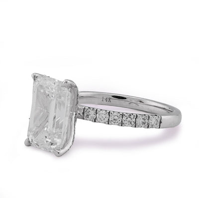 14K White Gold 3CT Centre Emerald Solitaire 4.0TC Side Iced Women Lab Diamond Ring - Elite Jewelers - Rings