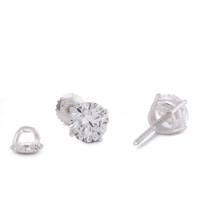 14K White Gold 3CT Round Solitaire Lab Diamond Men Women Earring - Elite Jewelers-Earrings
