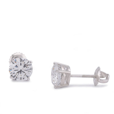 14K White Gold 3CT Round Solitaire Lab Diamond Men Women Earring - Elite Jewelers-Earrings
