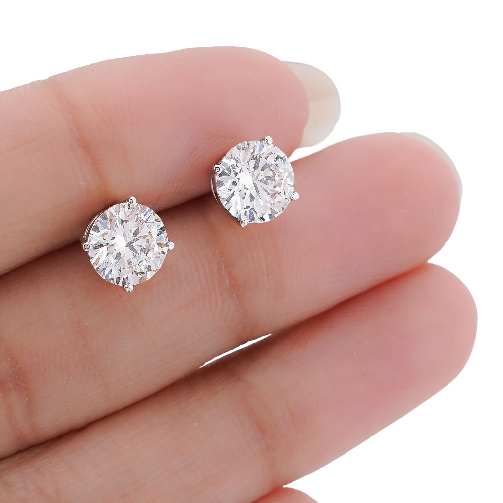 14K White Gold 3CT Round Solitaire Lab Diamond Men Women Earring - Elite Jewelers-Earrings