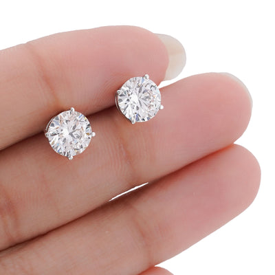 14K White Gold 3CT Round Solitaire Lab Diamond Men Women Earring - Elite Jewelers-Earrings