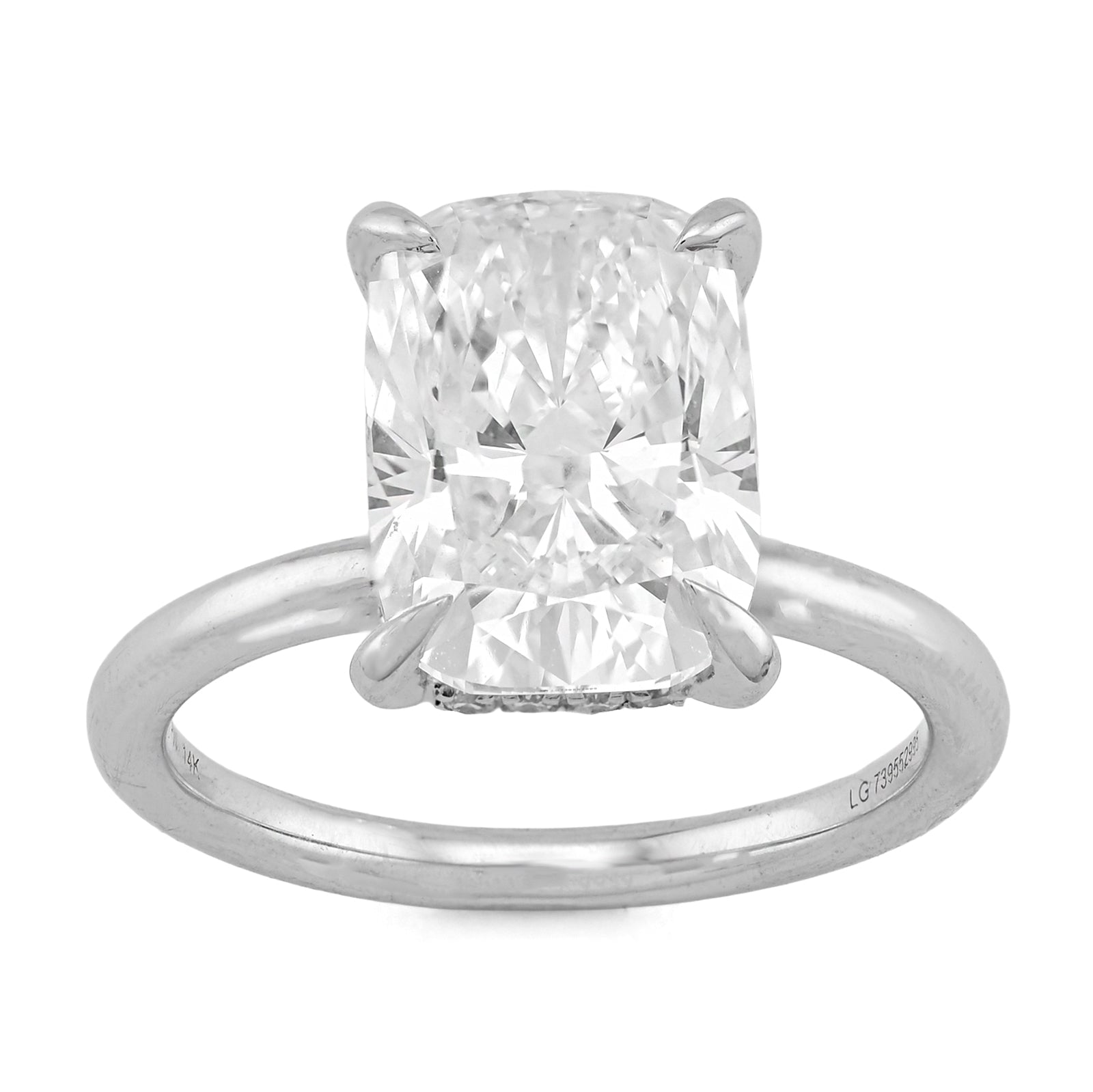 14K White Gold 4.03CT Cushion Cut Solitaire Centre 4.17TC Lab Diamond Women Ring - Elite Jewelers - Rings
