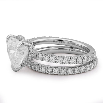 14K White Gold 4.32CT Heart Shape Solitaire Round Lab Diamond Band Women Ring - Elite Jewelers - Rings