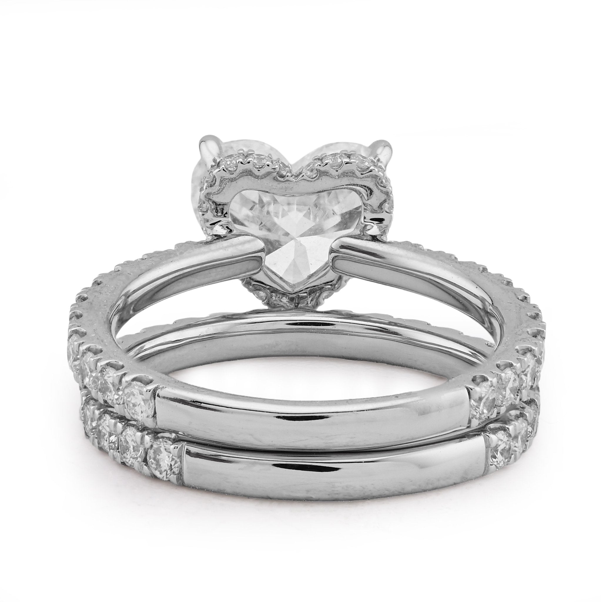 14K White Gold 4.32CT Heart Shape Solitaire Round Lab Diamond Band Women Ring - Elite Jewelers - Rings