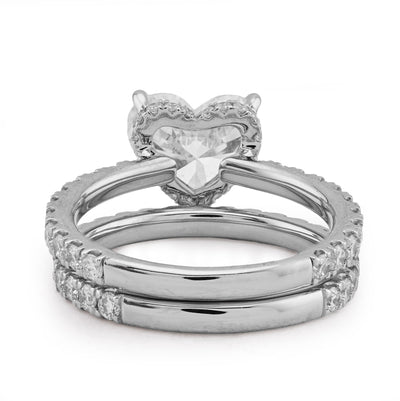 14K White Gold 4.32CT Heart Shape Solitaire Round Lab Diamond Band Women Ring - Elite Jewelers - Rings
