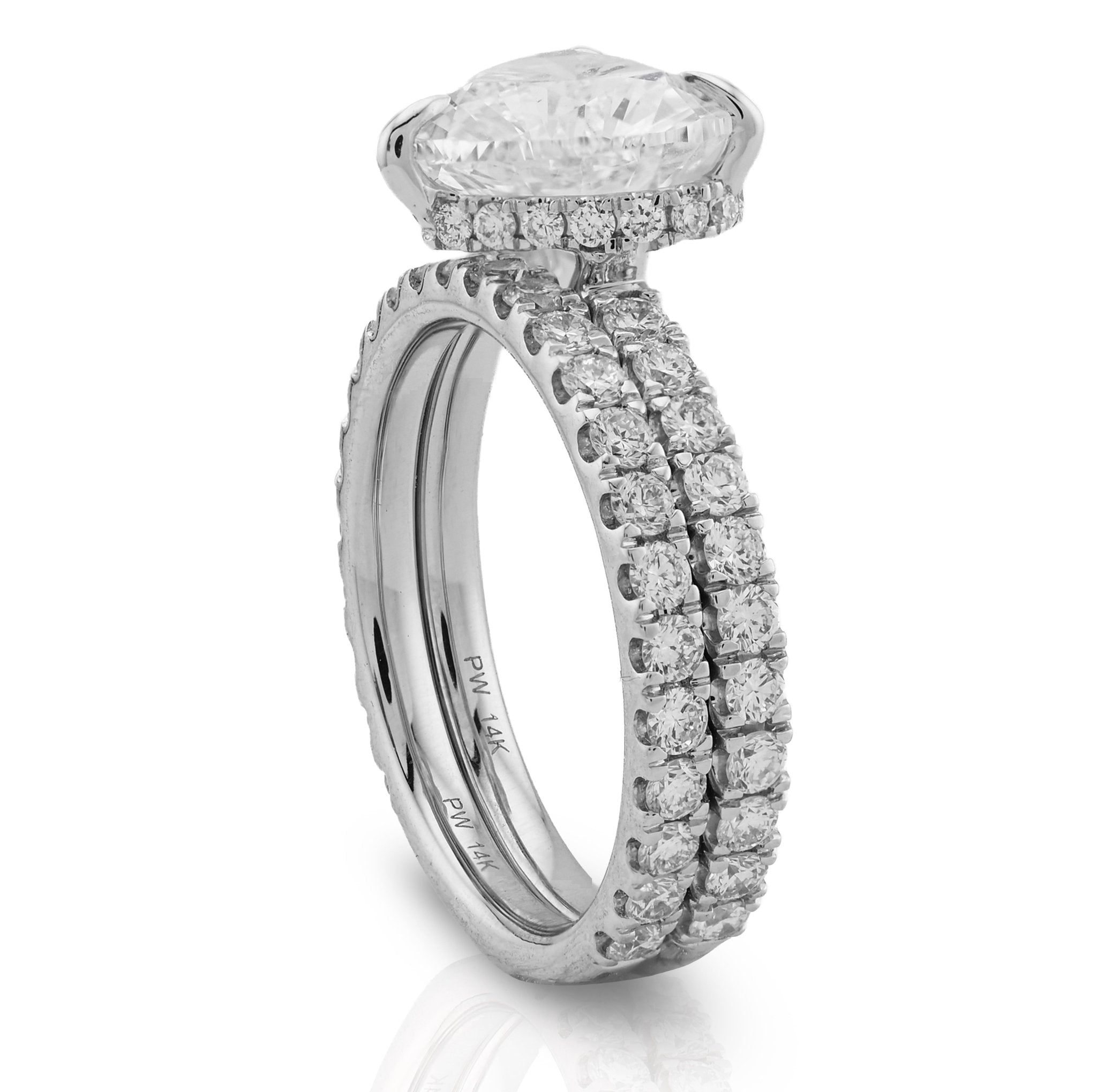 14K White Gold 4.32CT Heart Shape Solitaire Round Lab Diamond Band Women Ring - Elite Jewelers - Rings