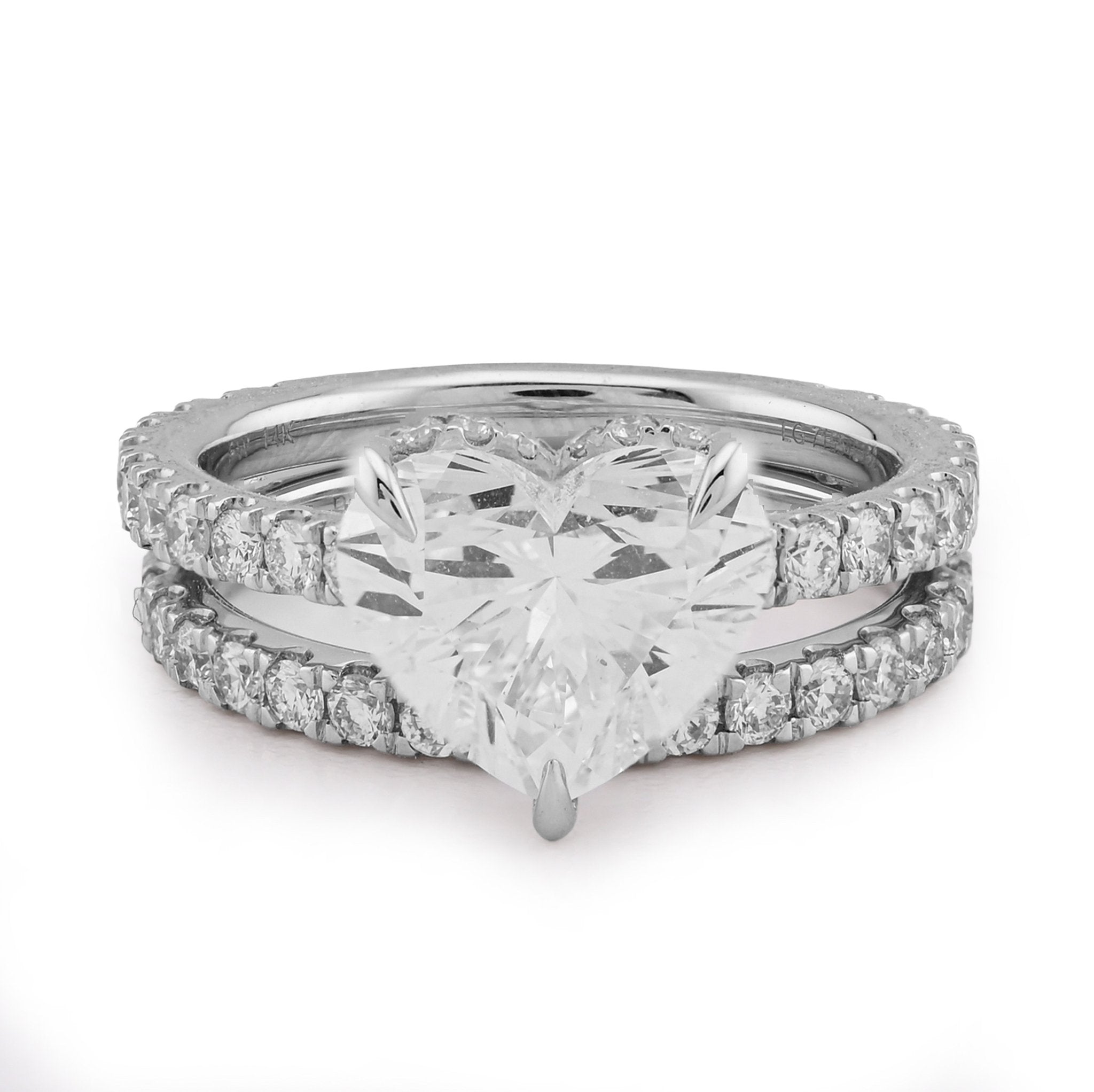 14K White Gold 4.32CT Heart Shape Solitaire Round Lab Diamond Band Women Ring - Elite Jewelers - Rings