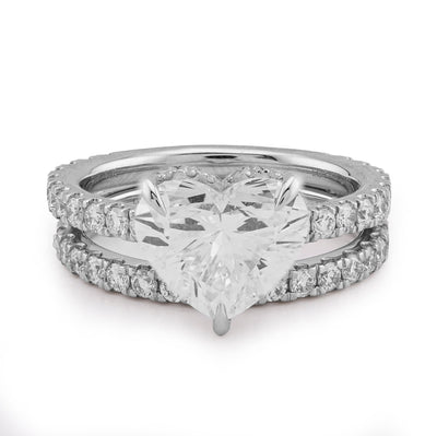 14K White Gold 4.32CT Heart Shape Solitaire Round Lab Diamond Band Women Ring - Elite Jewelers - Rings