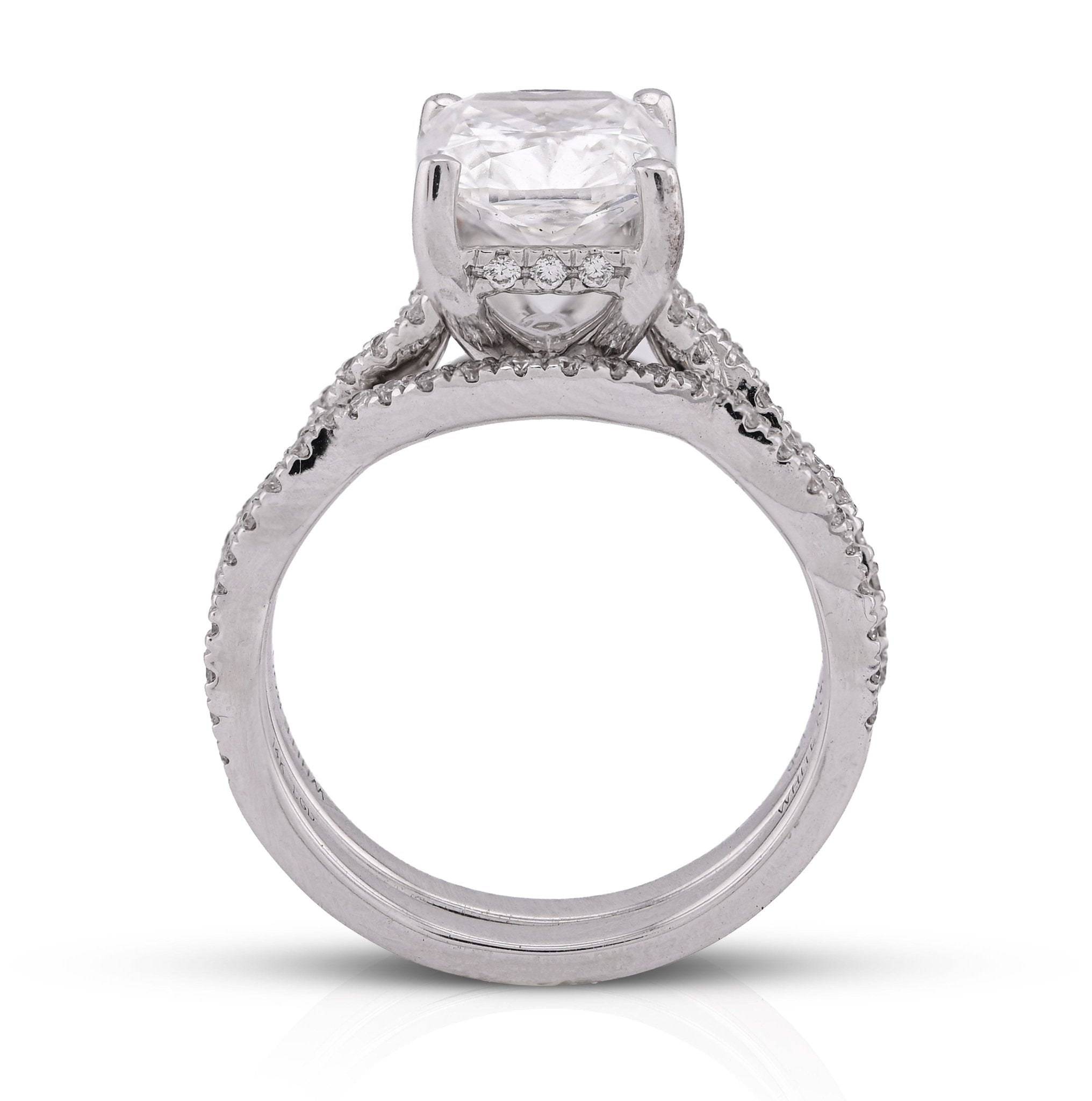 14K White Gold 4.5CT Radiant Centre Twisted Link Side Lab Diamond Women Ring With Band - Elite Jewelers - Rings