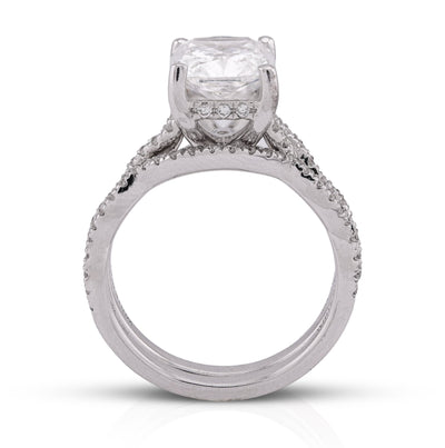 14K White Gold 4.5CT Radiant Centre Twisted Link Side Lab Diamond Women Ring With Band - Elite Jewelers - Rings