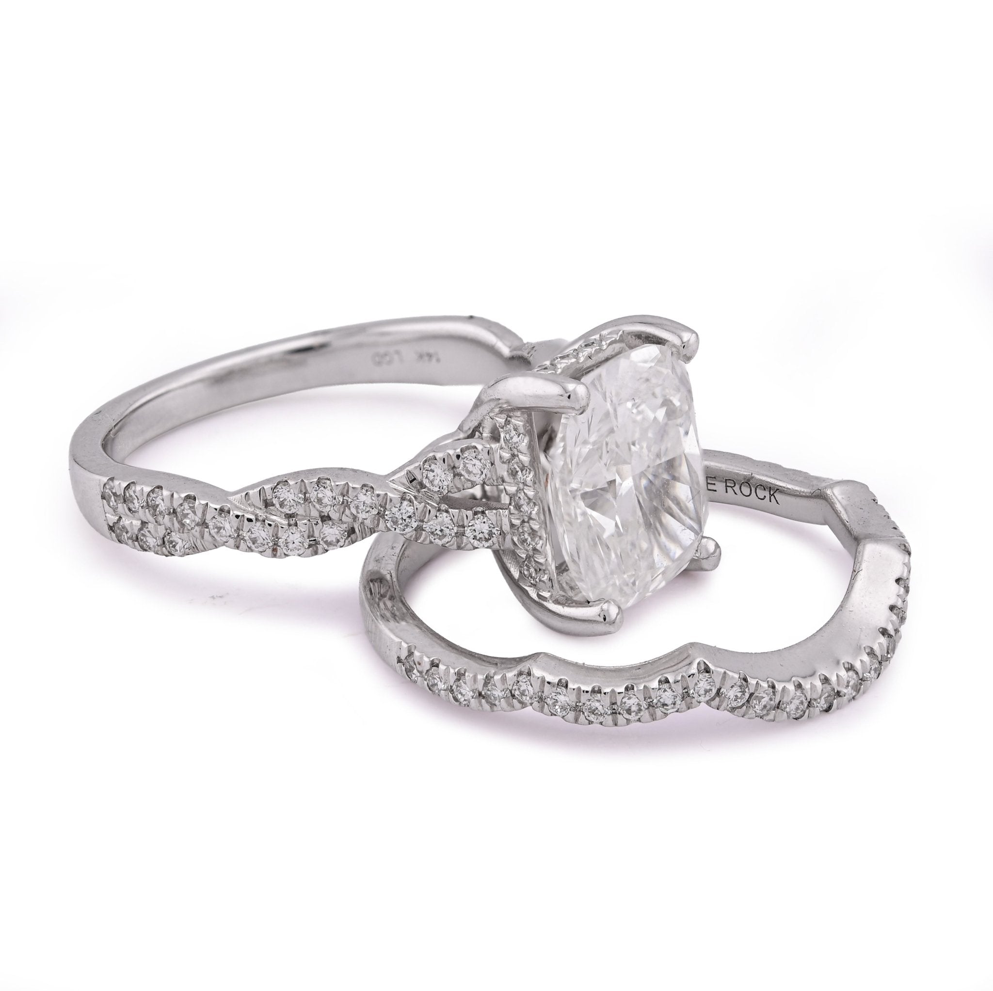 14K White Gold 4.5CT Radiant Centre Twisted Link Side Lab Diamond Women Ring With Band - Elite Jewelers - Rings