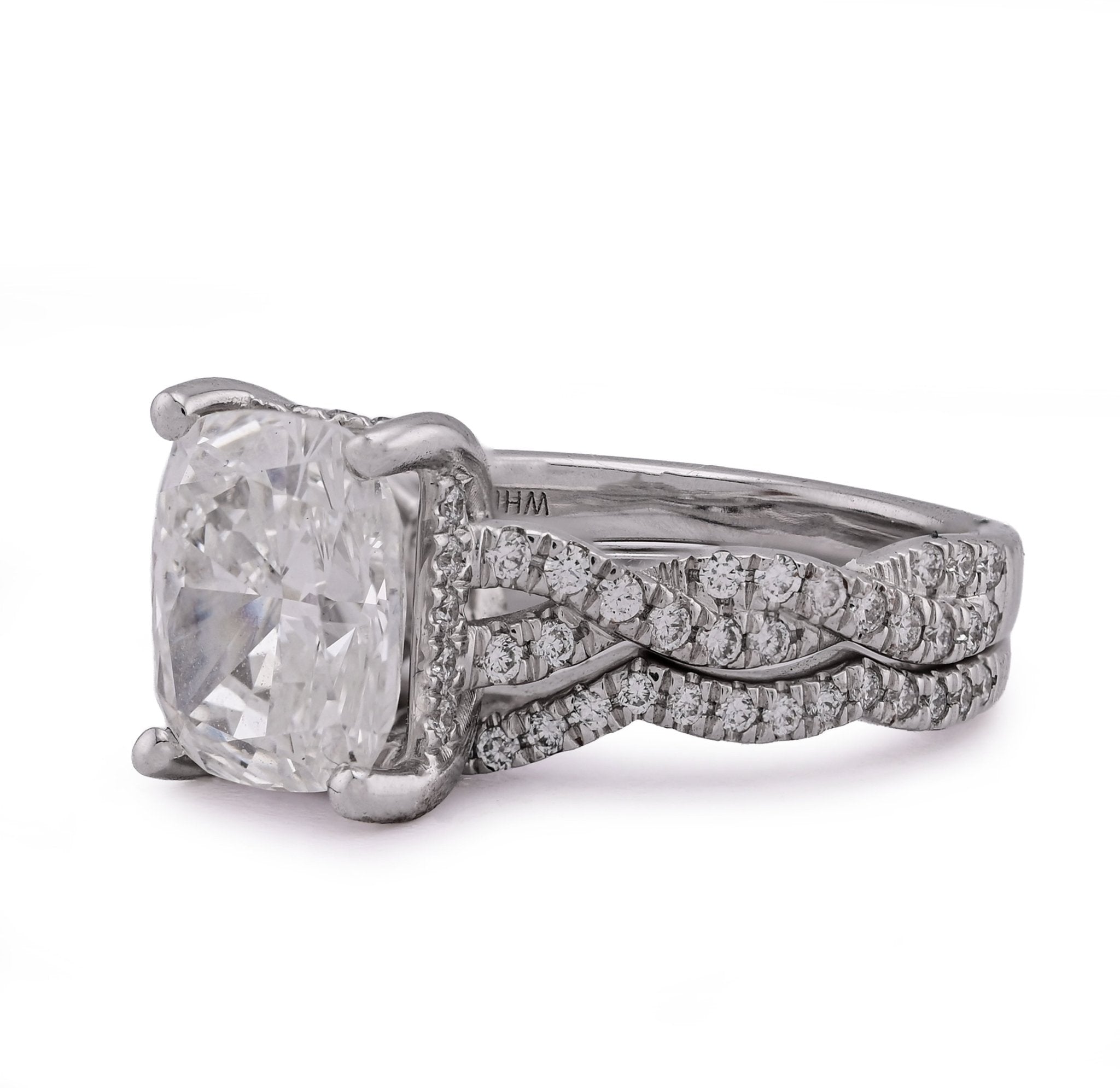 14K White Gold 4.5CT Radiant Centre Twisted Link Side Lab Diamond Women Ring With Band - Elite Jewelers - Rings