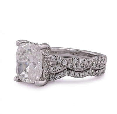 14K White Gold 4.5CT Radiant Centre Twisted Link Side Lab Diamond Women Ring With Band - Elite Jewelers - Rings