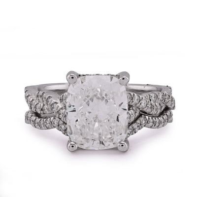 14K White Gold 4.5CT Radiant Centre Twisted Link Side Lab Diamond Women Ring With Band - Elite Jewelers - Rings
