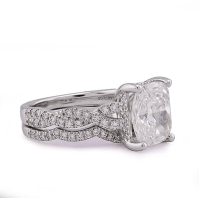 14K White Gold 4.5CT Radiant Centre Twisted Link Side Lab Diamond Women Ring With Band - Elite Jewelers - Rings