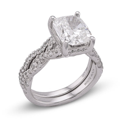 14K White Gold 4.5CT Radiant Centre Twisted Link Side Lab Diamond Women Ring With Band - Elite Jewelers - Rings