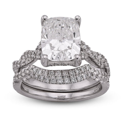 14K White Gold 4.5CT Radiant Centre Twisted Link Side Lab Diamond Women Ring With Band - Elite Jewelers - Rings