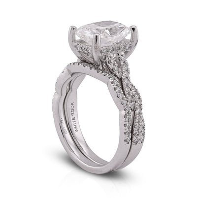 14K White Gold 4.5CT Radiant Centre Twisted Link Side Lab Diamond Women Ring With Band - Elite Jewelers - Rings