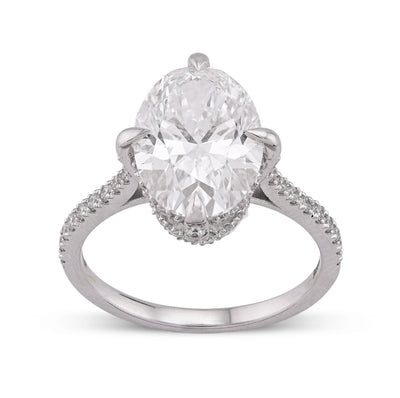 14K White Gold 4.69CT Oval Solitaire Centre Lab Diamond Women Ring - Elite Jewelers - Rings